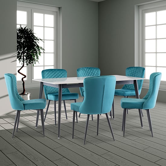Inbar 160cm Grey Marble Dining Table 6 Helmi Peacock Chairs Inbar 160cm Grey Marble Dining Table 6 Helmi Peacock Chairs