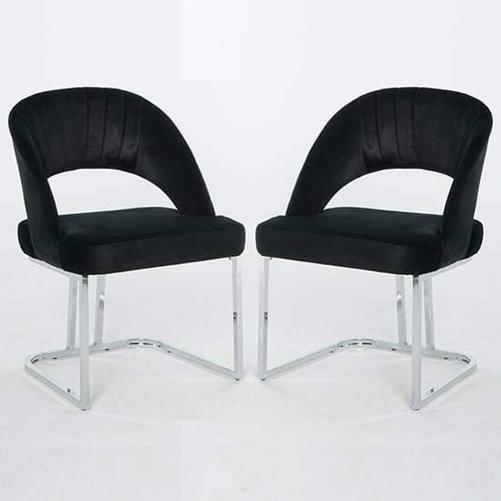Isleworth Black Velvet Dining Chairs In Pair