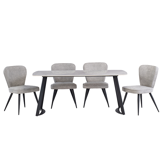 Ivan Carlos Grey Stone Dining Table With 6 Valko Grey Chairs