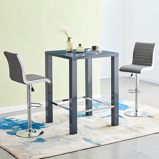 Jam Square Glass Grey Gloss Bar Table 2 Ritz Grey White Stools Jam Square Glass Grey Gloss Bar Table 2 Ritz Grey White Stools