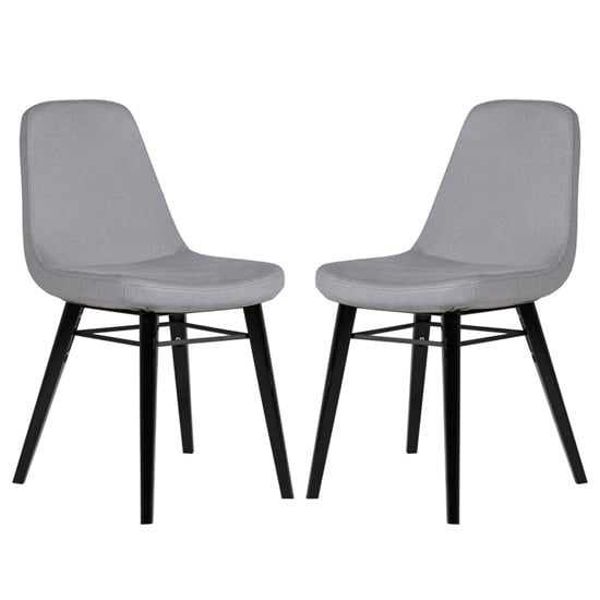 Jecca Grey Fabric Dining Chairs With Black Legs In Pair