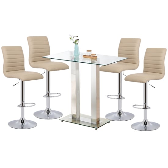 Jet Clear Glass Top Bar Table With 4 Ripple Stone Stools Jet Clear Glass Top Bar Table With 4 Ripple Stone Stools