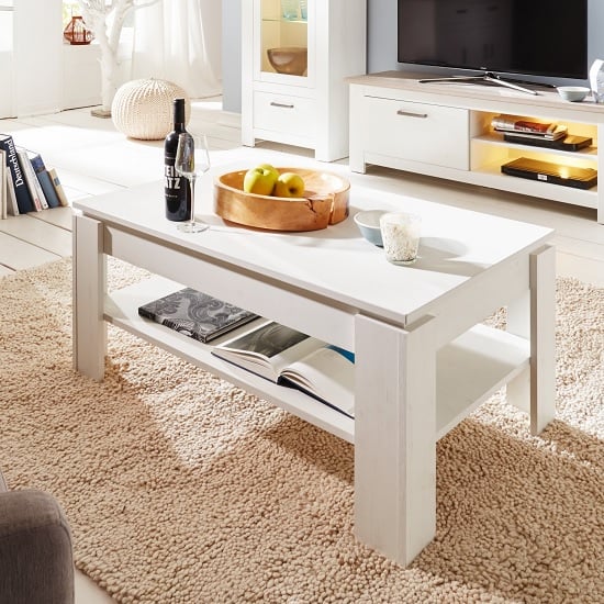 Kaira Wooden Coffee Table Rectangular In White Pine