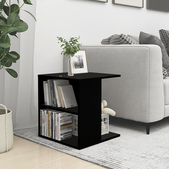 Kaori Wooden Side Table With Shelves In Black Kaori Wooden Side Table With Shelves In Black