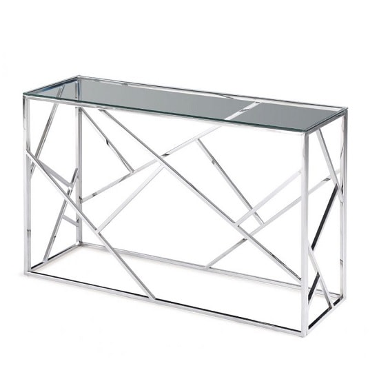 Keele Glass Console Table With Polished Stainless Steel Frame Keele Glass Console Table With Polished Stainless Steel Frame