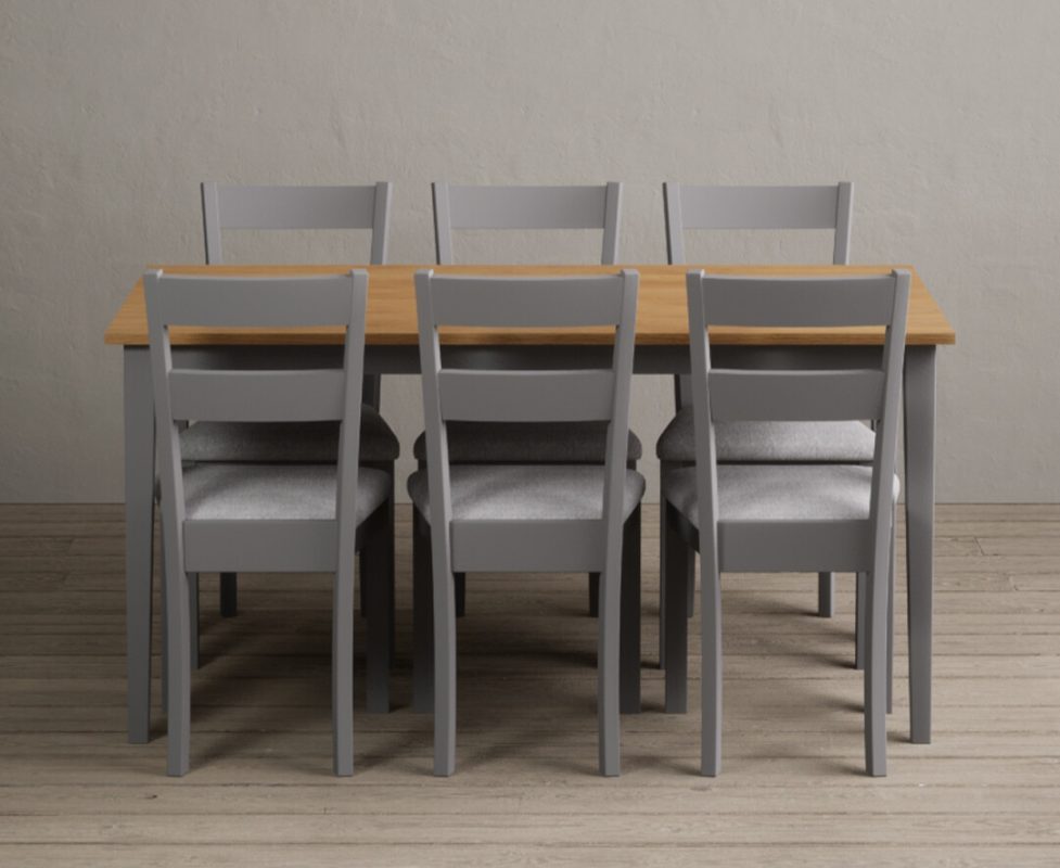Kendal 150cm Solid Oak and Light Grey Painted Dining Table with 4 Charcoal Grey Kendal Chairs