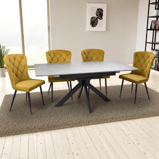 Lacole Extending Grey Dining Table With 6 Merill Mustard Chairs Lacole Extending Grey Dining Table With 6 Merill Mustard Chairs