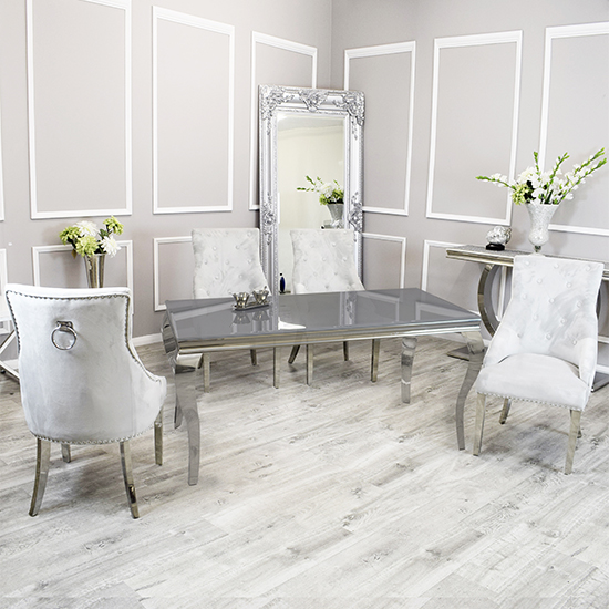 Laval Grey Glass Dining Table With 6 Dessel Light Grey Chairs Laval Grey Glass Dining Table With 6 Dessel Light Grey Chairs