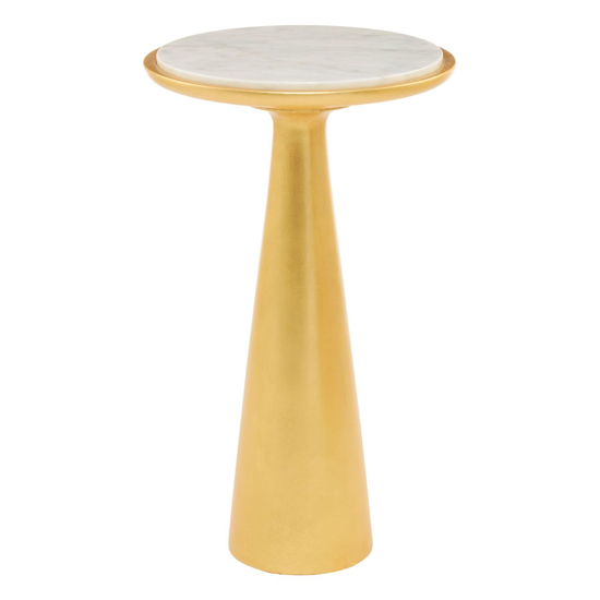 Leno 37cm White Marble Top Side Table With Gold Wooden Base Leno 37cm White Marble Top Side Table With Gold Wooden Base