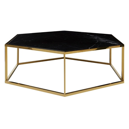 Markeb Hexagonal Black Marble Coffee Table With Gold Frame Markeb Hexagonal Black Marble Coffee Table With Gold Frame