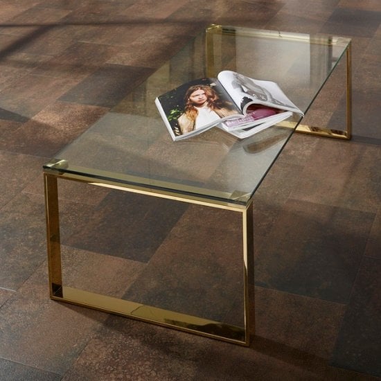 Megan Clear Glass Rectangular Coffee Table With Gold Legs Megan Clear Glass Rectangular Coffee Table With Gold Legs