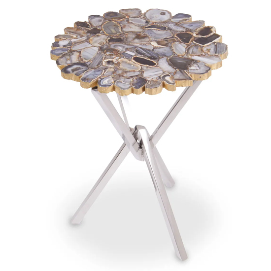 Mekbuda Round Natural Agate Stone Side Table With Angular Legs
