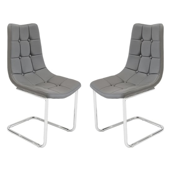 Mintaka Grey Faux Leather Dining Chairs In Pair
