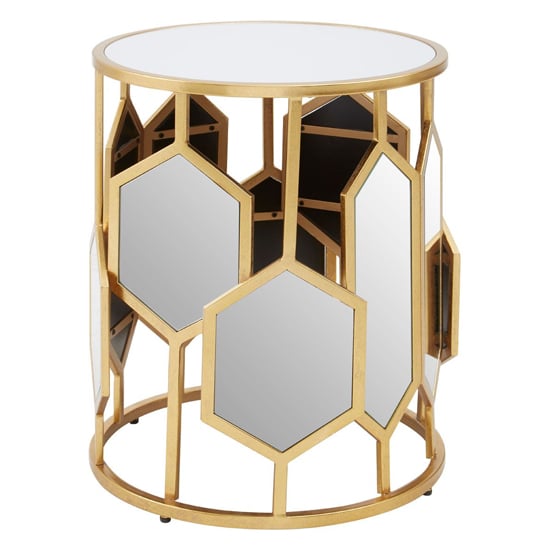 Moldovan Round Mirrored Glass Top Side Table With Gold Frame