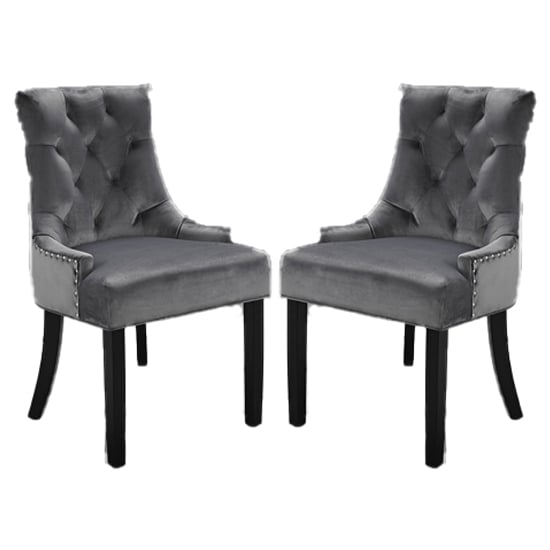 Morgana Grey Velvet Dining Chairs With Wooden Legs In Pair