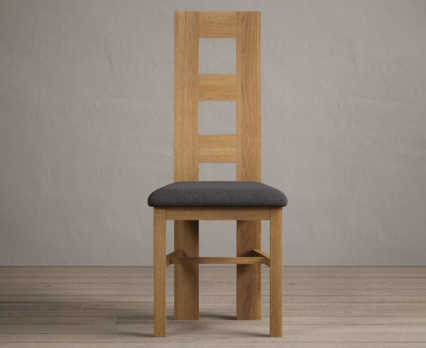 Natural Solid Oak X Back Dining Chairs with Charcoal Grey Fabric Seat Pad