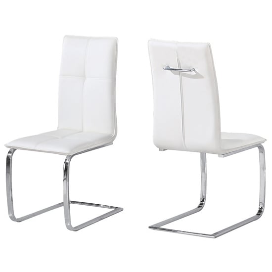 Opal White Faux Leather Dining Chairs With Chrome legs In Pair