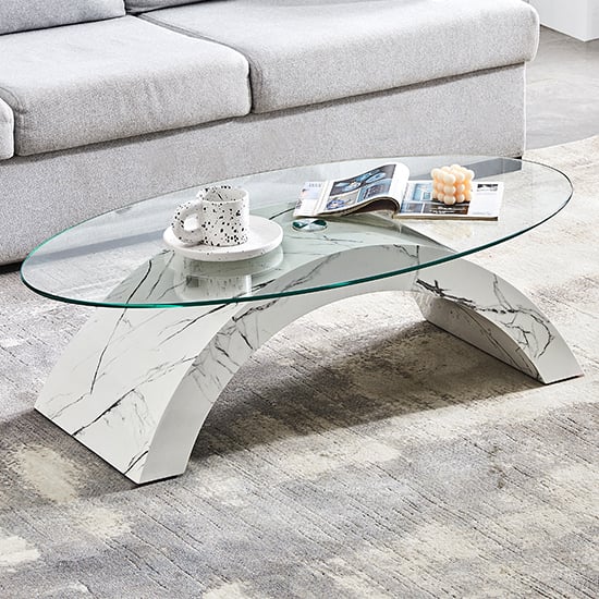 Opel Oval Clear Glass Coffee Table With Vida High Gloss Base Opel Oval Clear Glass Coffee Table With Vida High Gloss Base