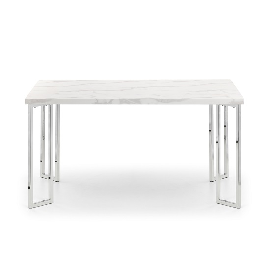 Pamuel Marble Effect Dining Table In White And Steel Frame Pamuel Marble Effect Dining Table In White And Steel Frame
