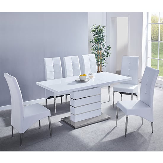 Parini Extending White Gloss Dining Table 6 Vesta White Chairs Parini Extending White Gloss Dining Table 6 Vesta White Chairs