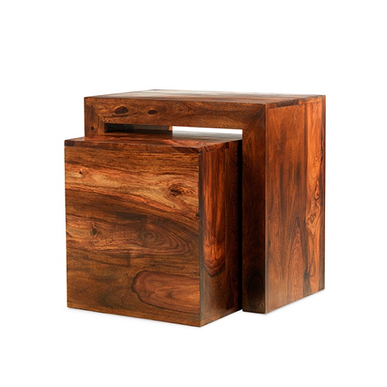 Payton Wooden Cube Nesting Tables In Sheesham Hardwood