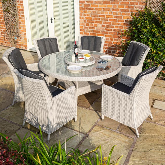 Peebles Round Dining Table With 6 Chairs In Putty Grey