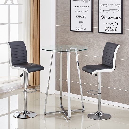 Poseur Glass Bar Table With 2 Ritz Black And White Bar Stools Poseur Glass Bar Table With 2 Ritz Black And White Bar Stools