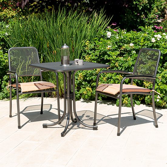 Prats Outdoor Square Bistro Table With 2 Armchairs In Ochre Prats Outdoor Square Bistro Table With 2 Armchairs In Ochre