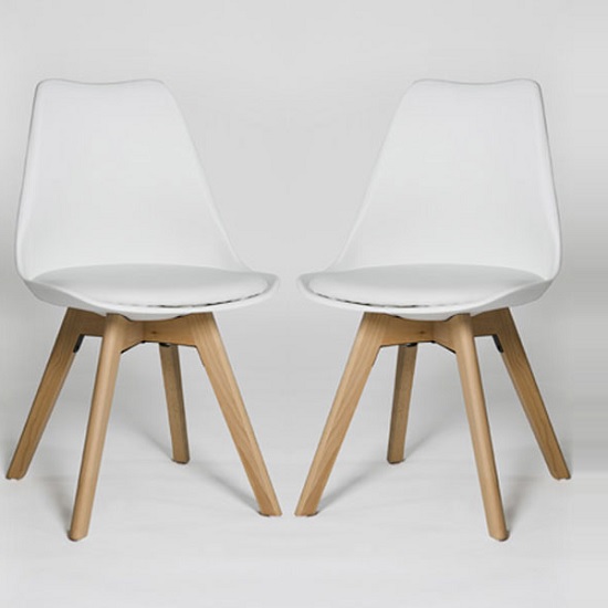 Regis Dining Chair In White With Wooden Legs In A Pair