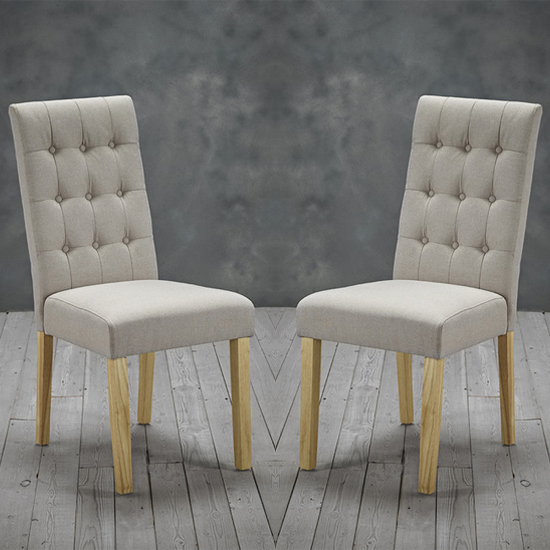 Remo Beige Fabric Dining Chairs With Wooden Legs In Pair