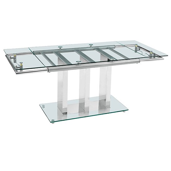 Rihanna Extending Clear Glass Dining Table With Chrome Supports Rihanna Extending Clear Glass Dining Table With Chrome Supports