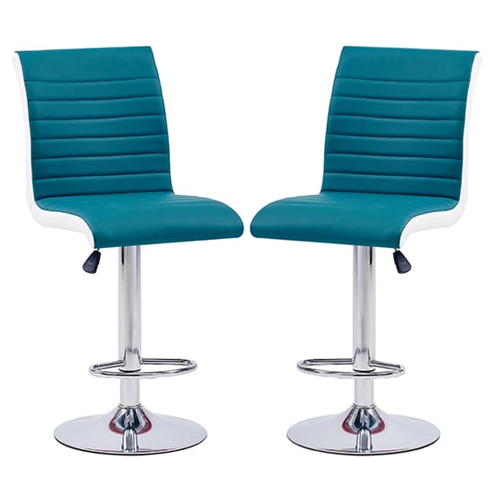 Ritz Teal And White Faux Leather Bar Stools In Pair