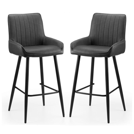 Sakaye Black Faux Leather Bar Chairs In Pair
