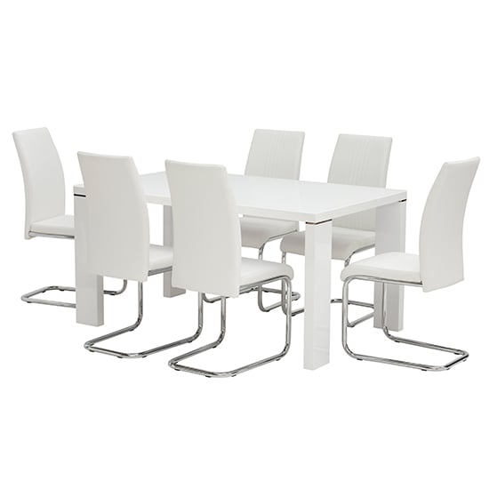 Sako Large Glass White Dining Table 6 Montila White Chairs