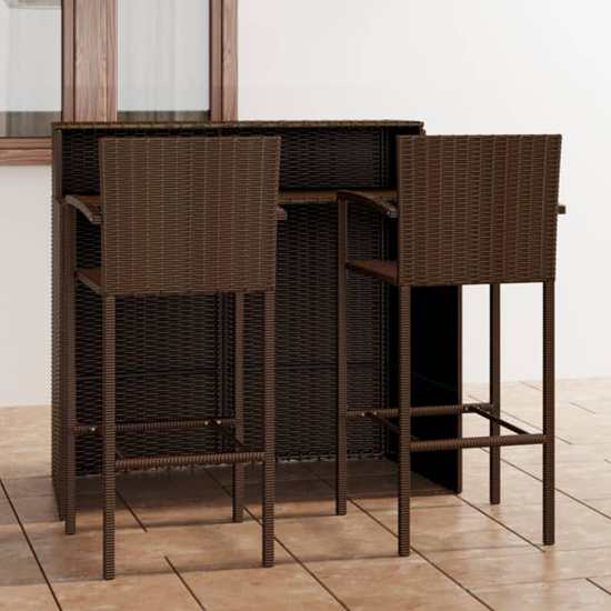 Selah Poly Rattan Bar Table With 2 Bar Chairs In Brown