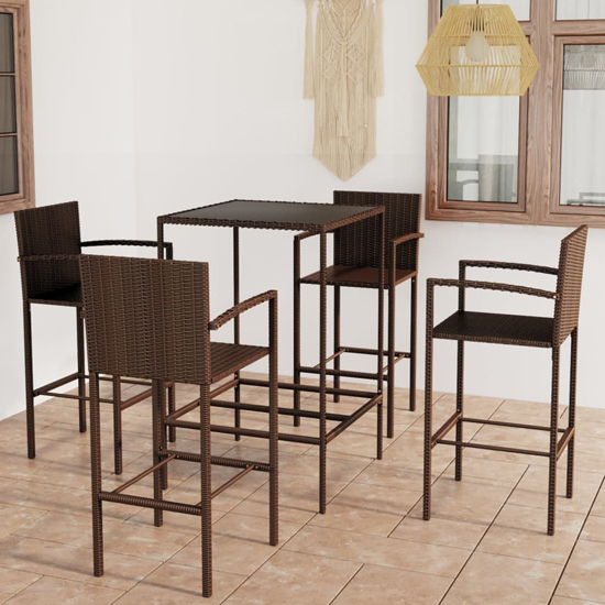 Selah Small Glass Top Bar Table With 4 Bar Chairs In Brown Selah Small Glass Top Bar Table With 4 Bar Chairs In Brown