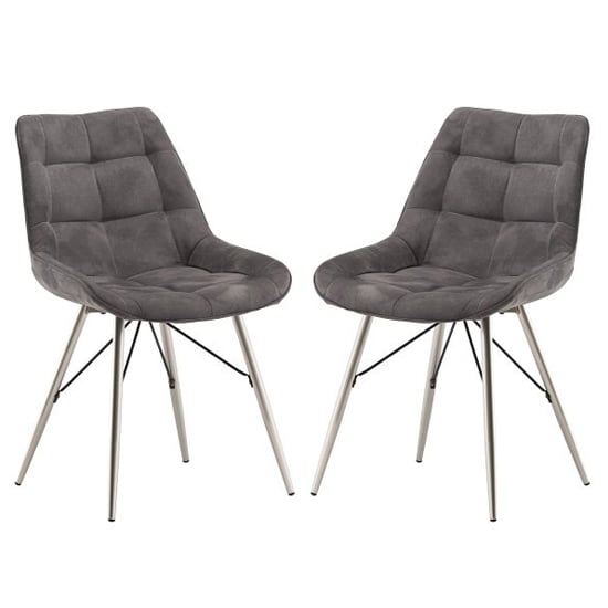 Serbia Grey Fabric Dining Chairs In Pair