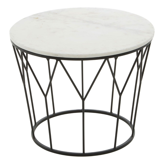 Shalom Round White Marble Top Coffee Table With Black Frame