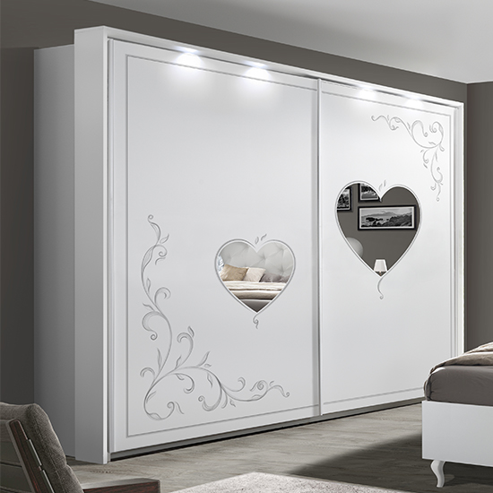Sialkot Mirrored Wooden Sliding Wardrobe In White With LED