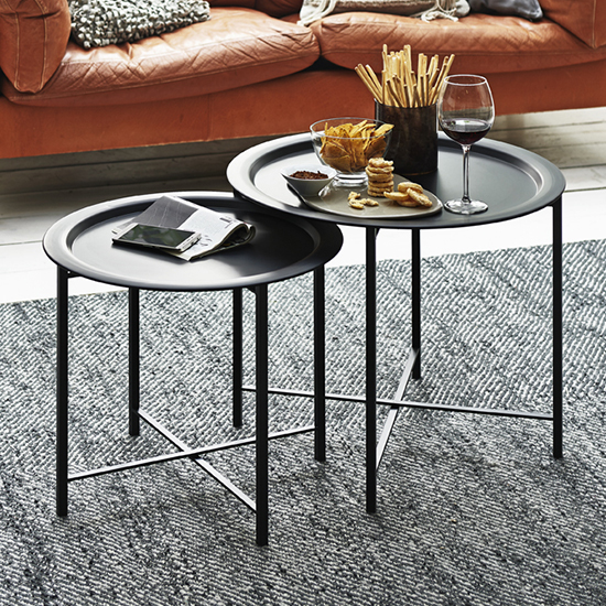 Stateline Metal Set Of 2 Coffee Tables In Black