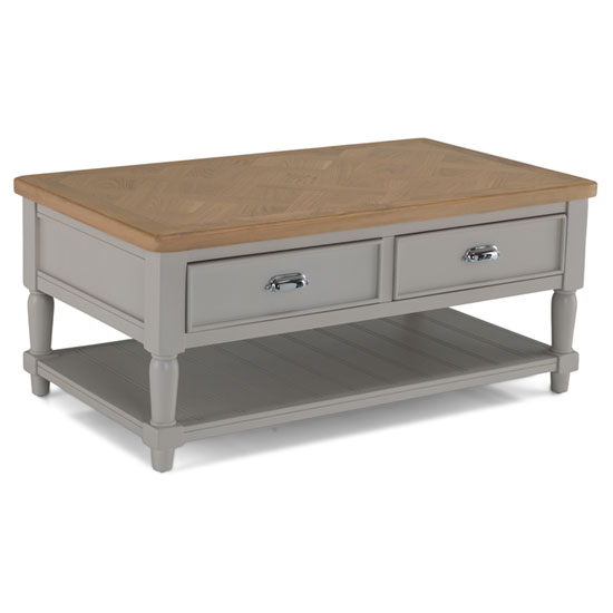 Sunburst Wooden Coffee Table In Grey And Solid Oak With 2 Drawer Sunburst Wooden Coffee Table In Grey And Solid Oak With 2 Drawer