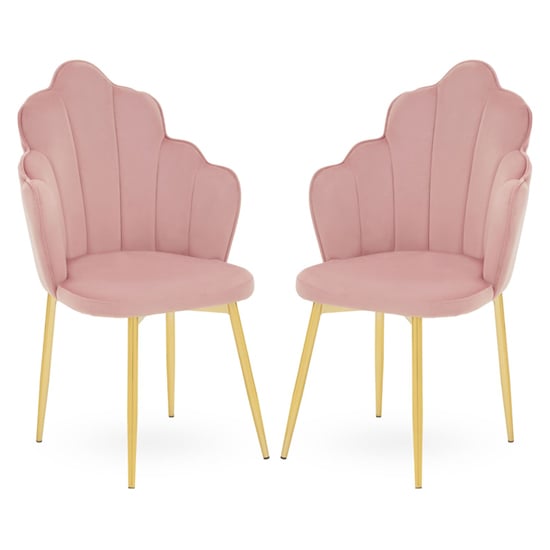 Tania Pink Velvet Dining Chairs With Gold Legs In A Pair