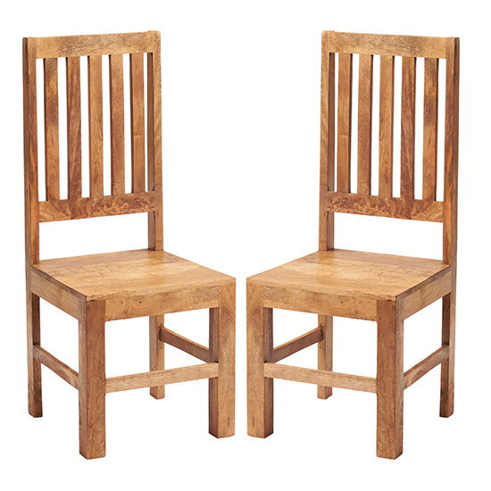 Tinos Light Mahogany Mangowood Slat Back Dining Chairs In Pair