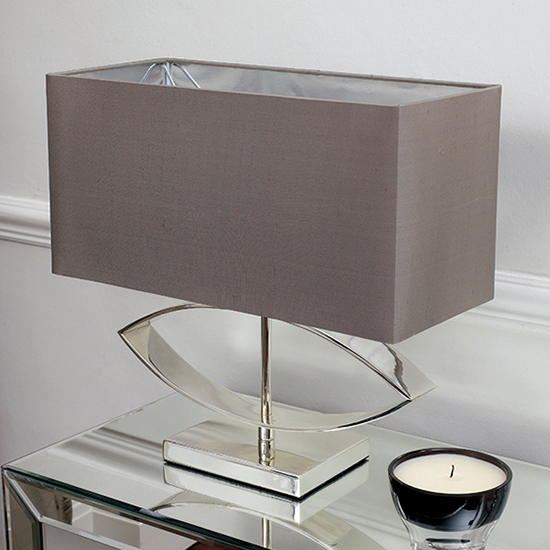 Tramini Taupe Silk Fabric Table Lamp In Silver Tramini Taupe Silk Fabric Table Lamp In Silver