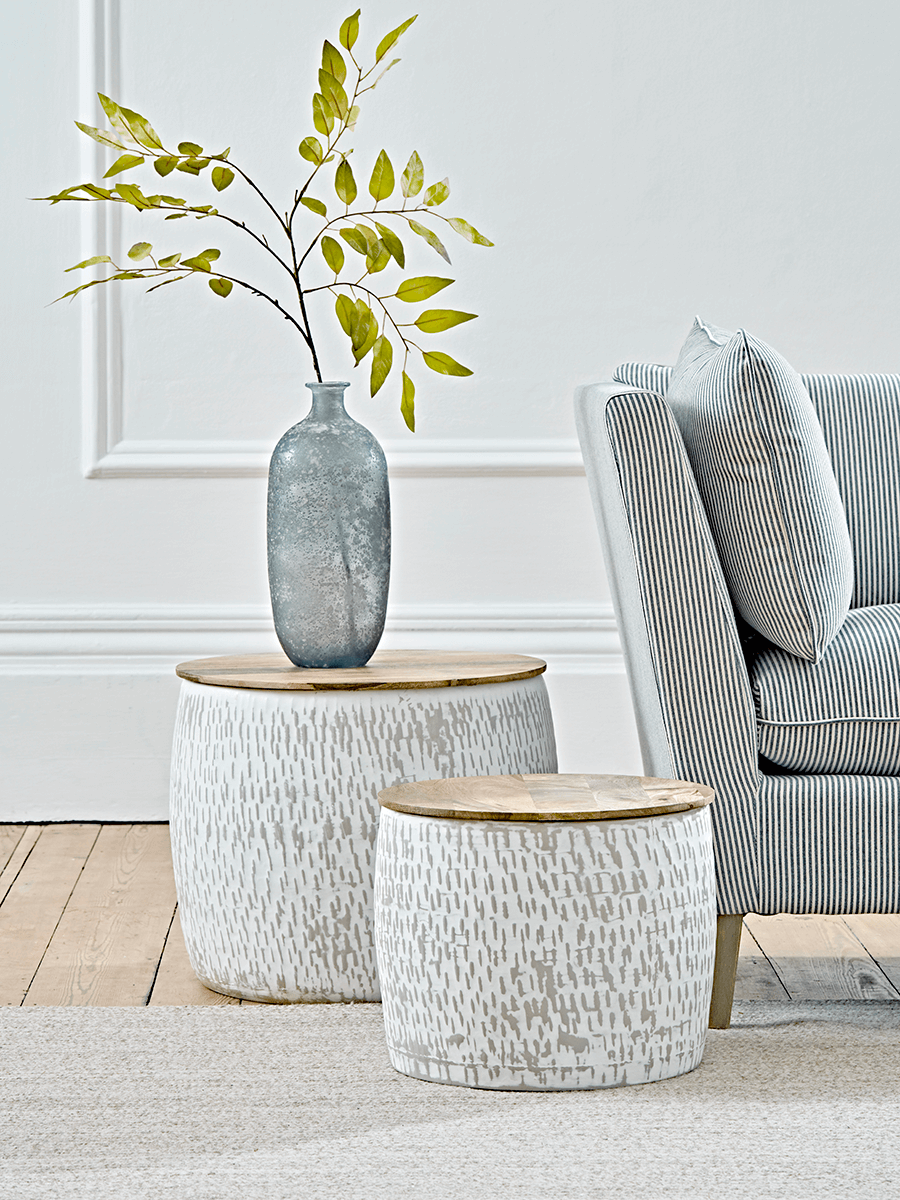 Two Enamelled Storage Tables - Taupe Two Enamelled Storage Tables - Taupe