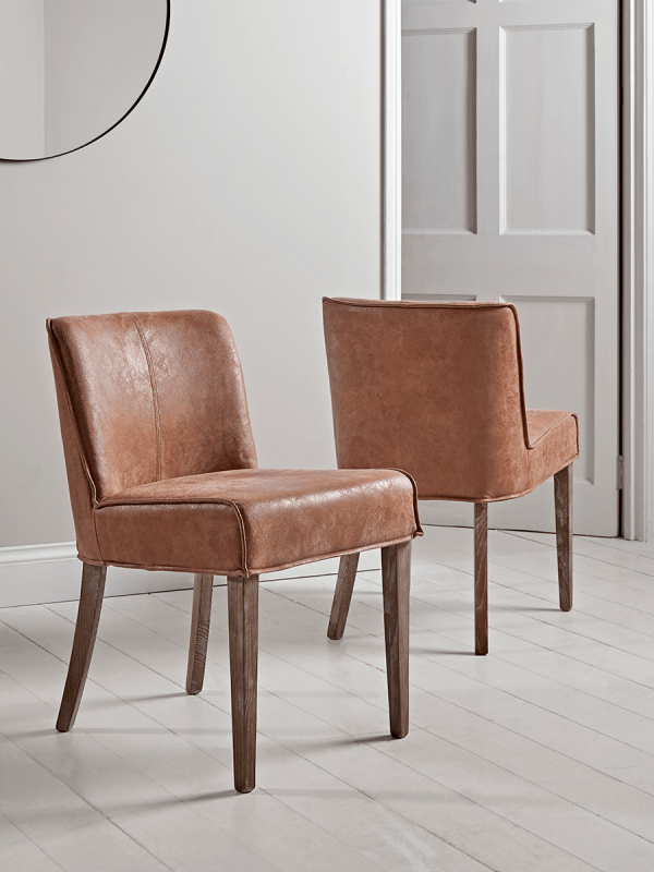 Two Leather & Wood Dining Chairs