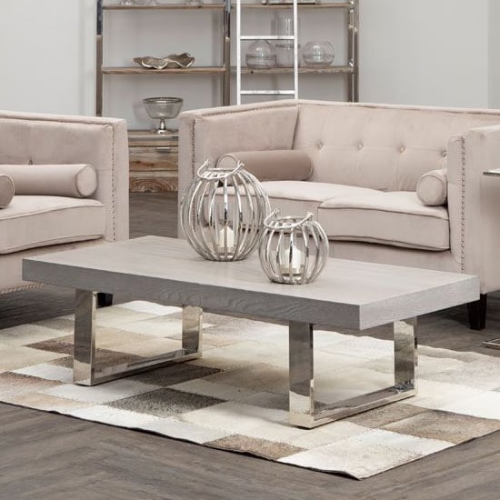 Ulmos Wooden Coffee Table With U-Shaped Base In Grey Ulmos Wooden Coffee Table With U-Shaped Base In Grey