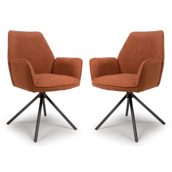 Utica Rust Boucle Carver Snuggly Fabric Dining Chairs In Pair