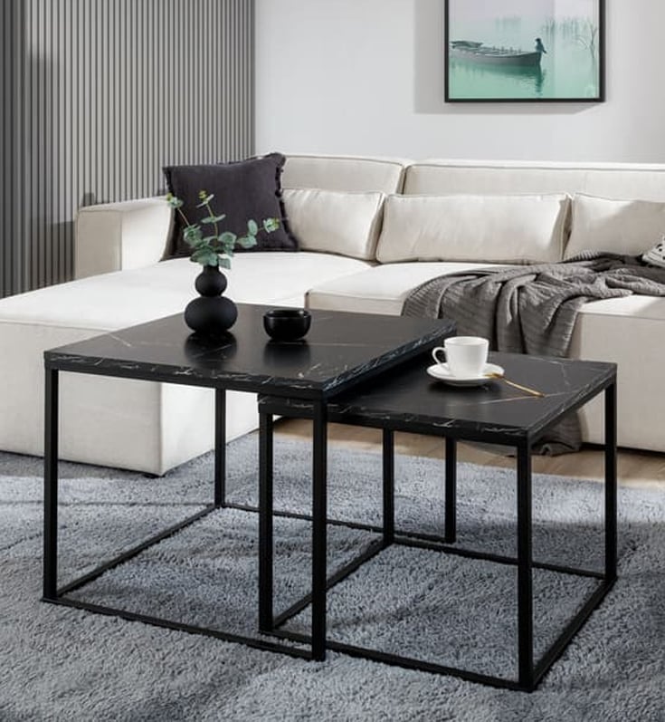 Venice Wooden Set Of 2 Coffee Tables In Black Marble Effect Venice Wooden Set Of 2 Coffee Tables In Black Marble Effect