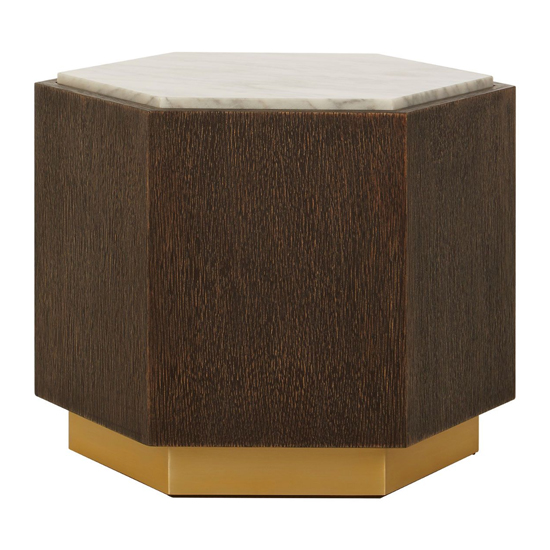 Vigap Large White Marble Top Side Table With Dark Wooden Base